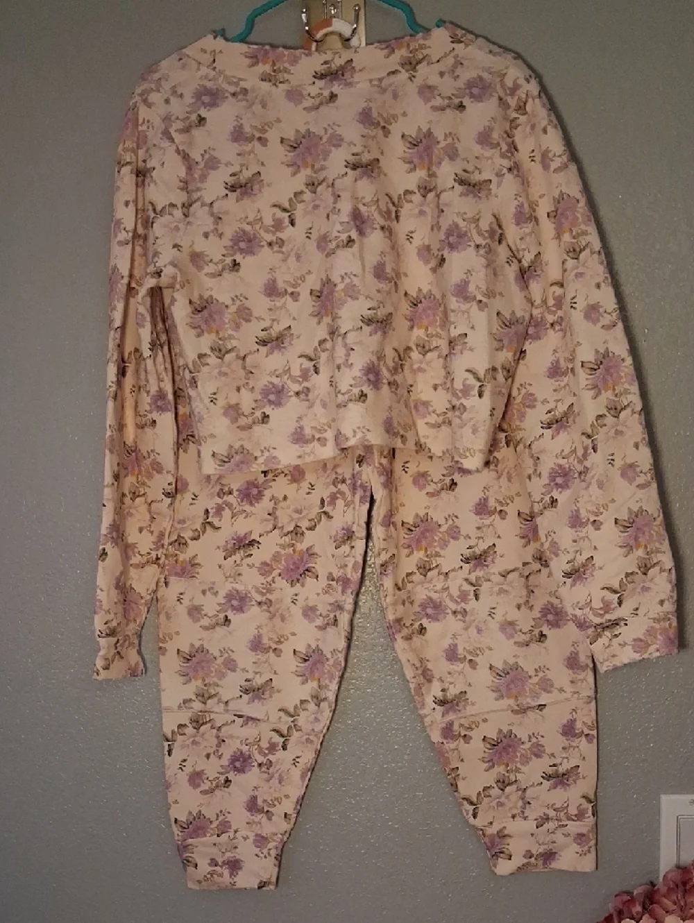 LoveShackFancy Cream and Lavender Floral Long-Sleeve Lounge Set